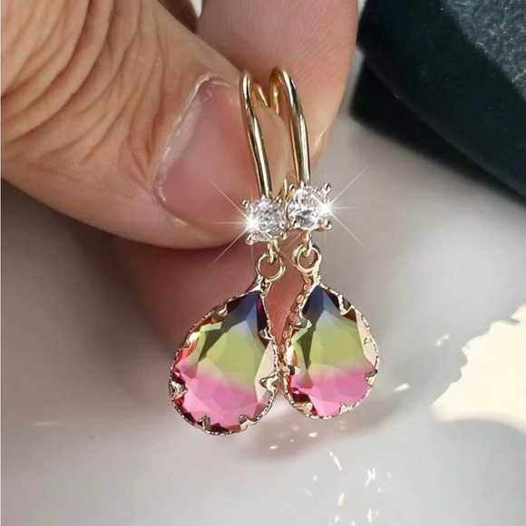 New Multicolor Faux Topaz  Rhinestone  drop earrings - Picture 2 of 5